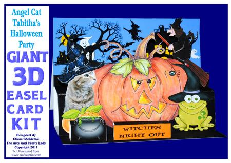 Angel Tabitha Cat's Halloween Party Giant 3D A4 Easel Card