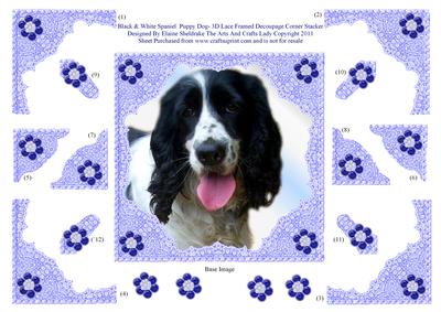 Black & White Spaniel Puppy Dog- 3D Lace Framed Decoupage