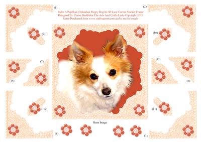 Sadie Papillon Chihuahua Puppy Dog 3D Lace Framed Decoupage