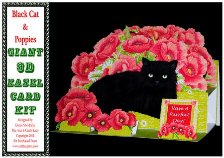 Black Cat & Poppies - Giant 3D A4 Easel Card Kit