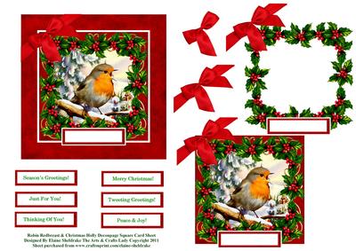 Robin Redbreast & Christmas Holly Decoupage Card Sheet