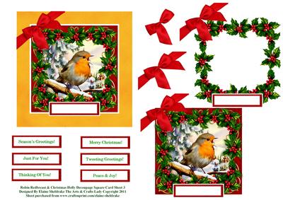 Robin Redbreast & Christmas Holly Decoupage Card Sheet 3