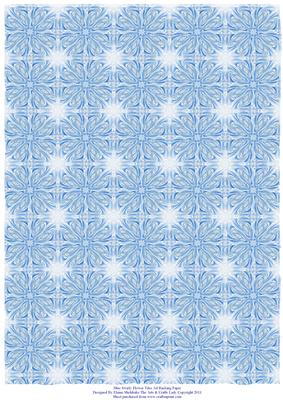 Blue Swirly Flower Tiles A4 Backing Paper
