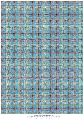 Turquoise Tartan Tweed Fabric A4 Backing Paper