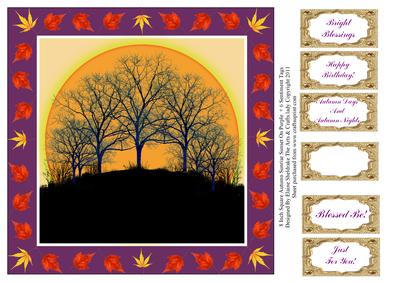 8 Inch Autumn Trees Sunrise Sunset on Purple + 6 Sentiments