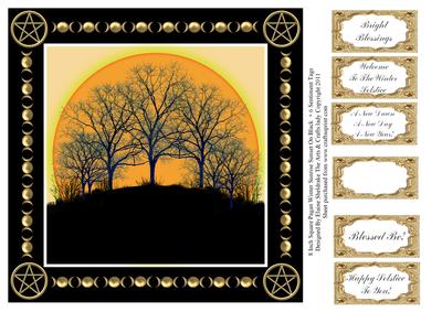 8 Inch Pagan Winter Sunrise Sunset on Black + 6 Sentiments