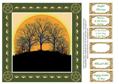 8 Inch Pagan Winter Sunrise Sunset on Green + 6 Sentiments