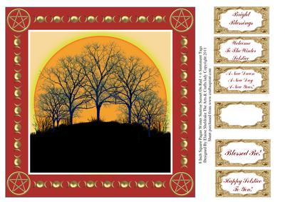 8 Inch Pagan Winter Sunrise Sunset on Red + 6 Sentiments