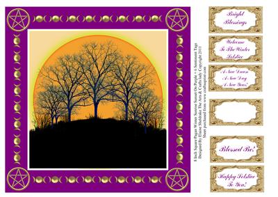 8 Inch Pagan Winter Sunrise Sunset on Purple + 6 Sentiments