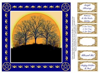 8 Inch Pagan Winter Sunrise Sunset on Blue + 6 Sentiments