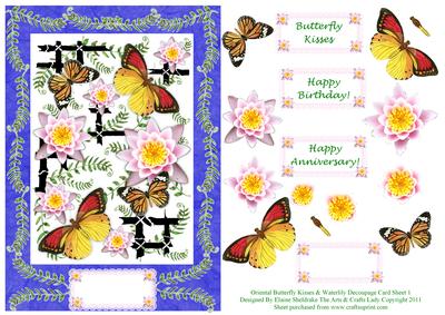 Oriental Butterfly Dreams & Waterlily Decoupage Card Sheet 1