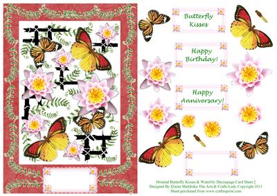 Oriental Butterfly Dreams & Waterlily Decoupage Card Sheet 2