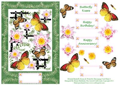 Oriental Butterfly Dreams & Waterlily Decoupage Card Sheet 3