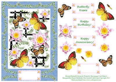 Oriental Butterfly Dreams & Waterlily Decoupage Card Sheet 4