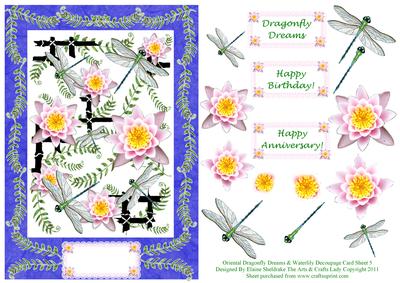 Oriental Dragonfly Dreams & Waterlily Decoupage Card Sheet 2