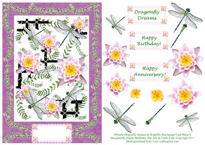 Oriental Dragonfly Dreams & Waterlily Decoupage Card Sheet 4