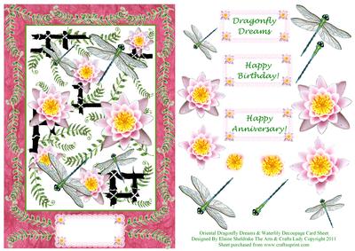 Oriental Dragonfly Dreams & Waterlily Decoupage Card Sheet 5