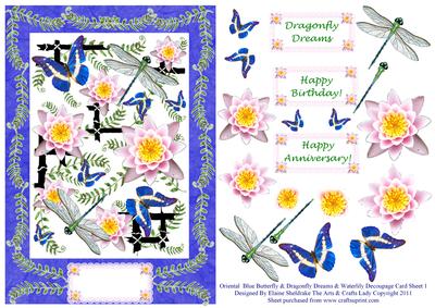 Oriental Blue Butterfly & Dragonfly Decoupage Card Sheet 1