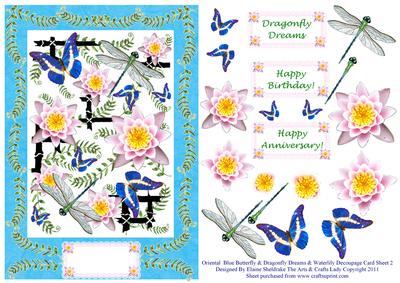 Oriental Blue Butterfly & Dragonfly Decoupage Card Sheet 2
