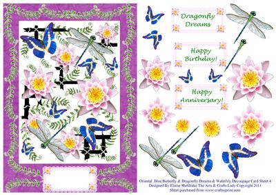 Oriental Blue Butterfly & Dragonfly Decoupage Card Sheet 4