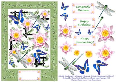 Oriental Blue Butterfly & Dragonfly Decoupage Card Sheet 5
