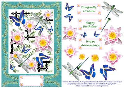 Oriental Blue Butterfly & Dragonfly Decoupage Card Sheet 6