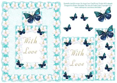 Butterflies and Blossoms (3) Card Front, Pocket and Bookmark