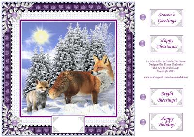 Fox and Cub in the Snow 8 x 8 Inch Square Quick Card Sheet
