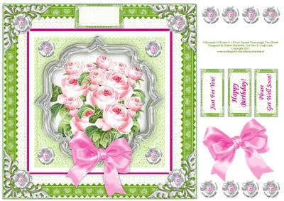 A Bouquet of Pink Roses 8 Inch Square Decoupage Card Sheet 2