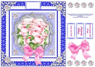 A Bouquet of Pink Roses 8 Inch Square Decoupage Card Sheet 3