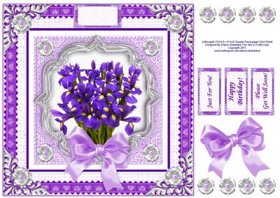 A Bouquet of Iris Flowers 8 Inch Square Decoupage Card Sheet