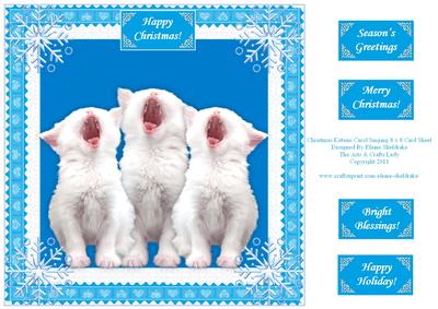 Christmas Kittens the Carol Singers 8 x 8 Square Card Sheet