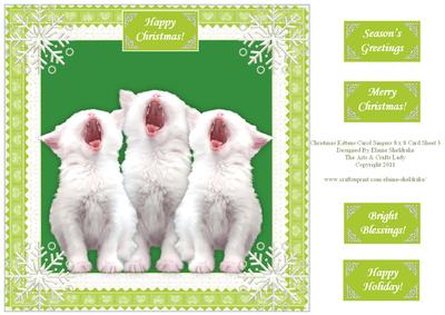 Christmas Kittens Carol Singers 8 x 8 Square Card Sheet 3