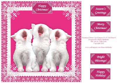Christmas Kittens Carol Singers 8 x 8 Square Card Sheet 4