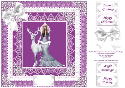 8 x 8 Inch Snow Queen and Reindeer Vintage Style Purple Lace