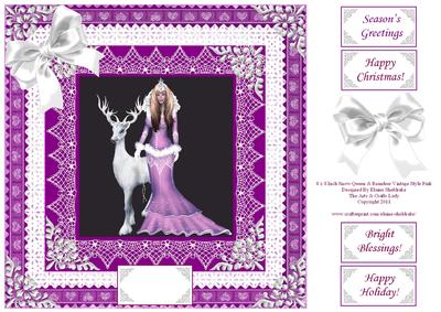 8 x 8 Inch Snow Queen and Reindeer Vintage Style Pink Lace