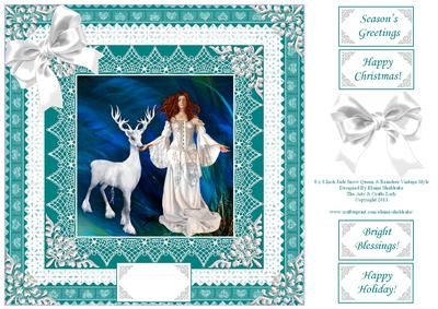 8 x 8 Inch Jade Snow Queen and Reindeer Vintage Style Lace