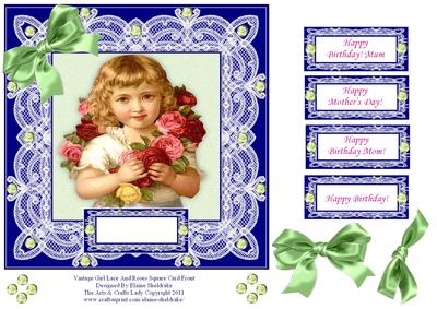 Vintage Girl Lace and Roses Square Card for Mum or Mom