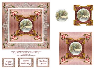 Vintage Village, Roses and Lace Square Pyramage Card Sheet