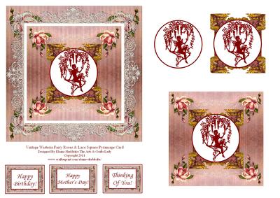 Vintage Wisteria Fairy Lace and Roses Square Pyramage Card