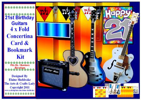 21st Birthday Guitars 4 x Fold Concertina Decoupage Card Kit