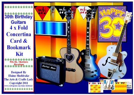30th Birthday Guitars 4 x Fold Concertina Decoupage Card Kit