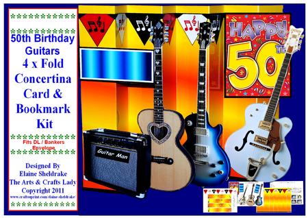 50th Birthday Guitars 4 x Fold Concertina Decoupage Card Kit