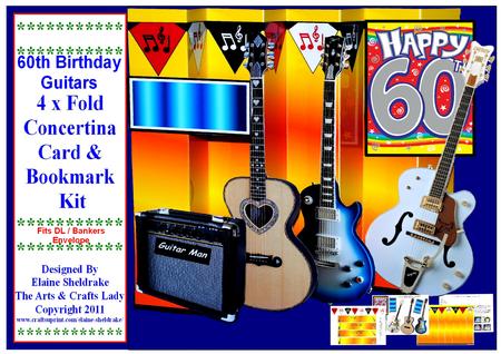 60th Birthday Guitars 4 x Fold Concertina Decoupage Card Kit