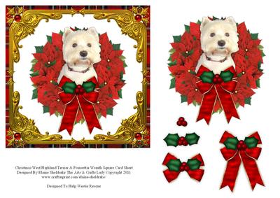 West Highland Terrier and Poinsettia Wreath Decoupage Card