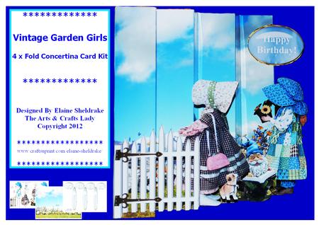 Vintage Flower Girls 4 x Fold Decoupage Concertina Card Kit