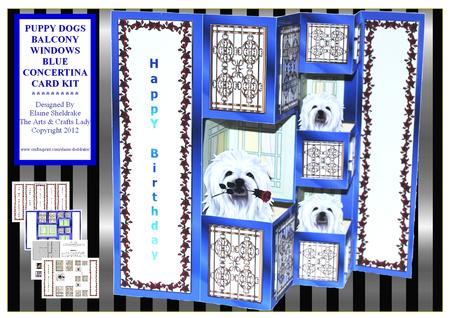 Puppy Dogs Balcony Windows Blue Concertina Card Kit