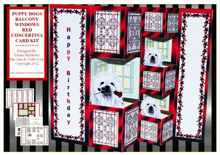 Puppy Dogs Balcony Windows Red Concertina Card Kit