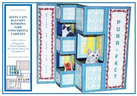 Kitty Cats on Balcony Windows Jade Concertina Card Kit