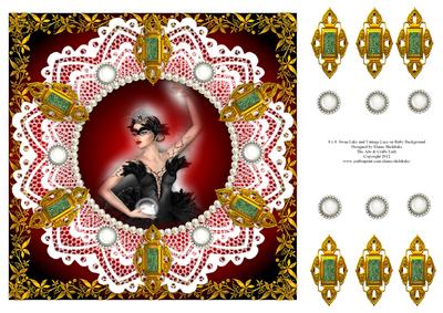 8 x 8 Swan Lake Odile and Vintage Pearls and Lace Card